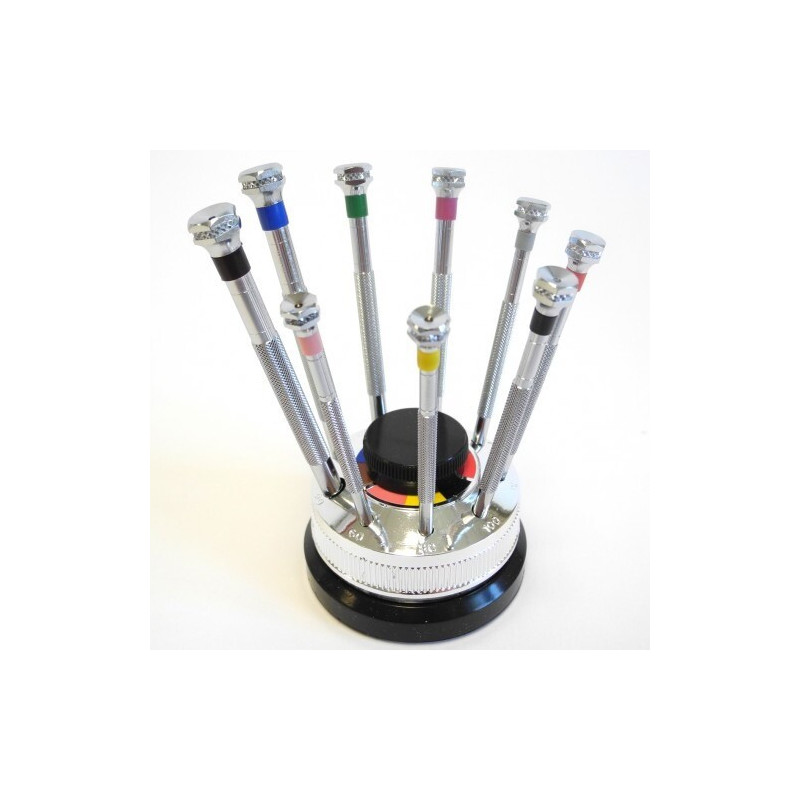 Assortiment tournevis + clés sur socle tournant 